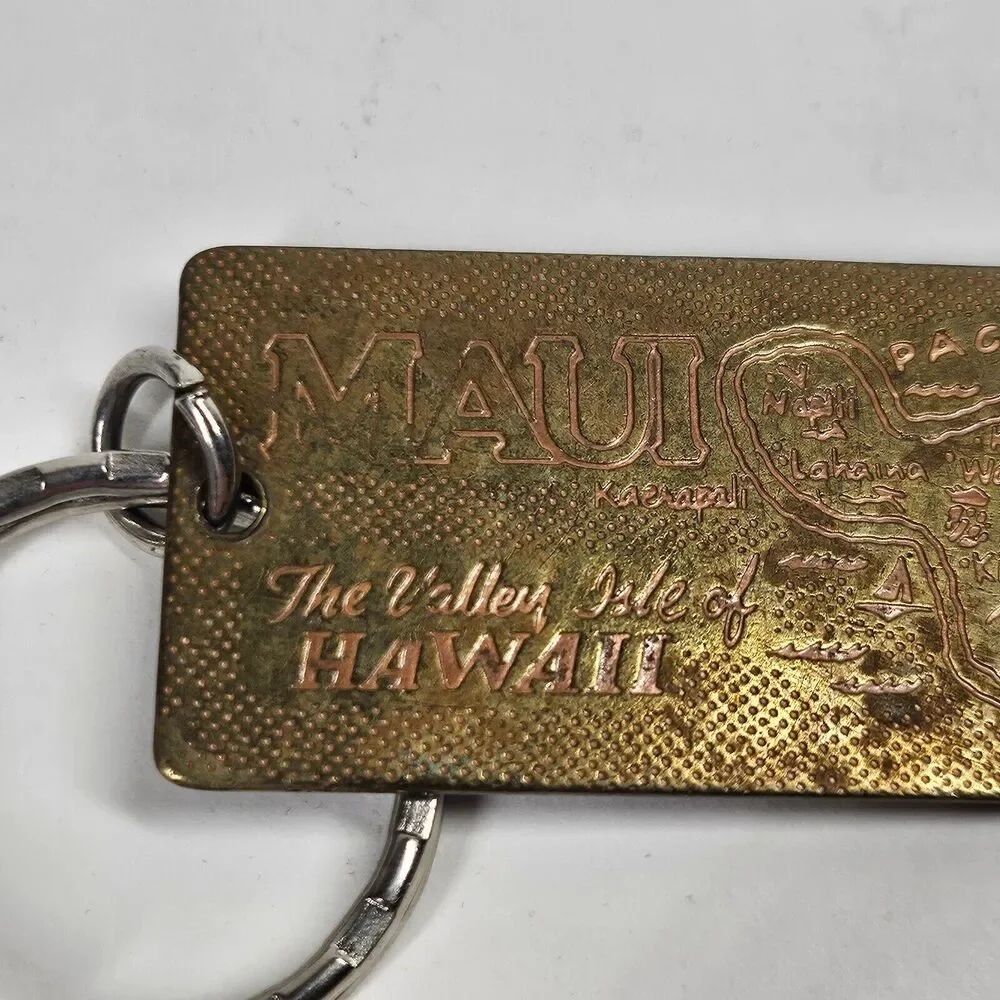 I Heart Maui Vintage Keychain Brass Enamel Hawaii Souvenir 1980s